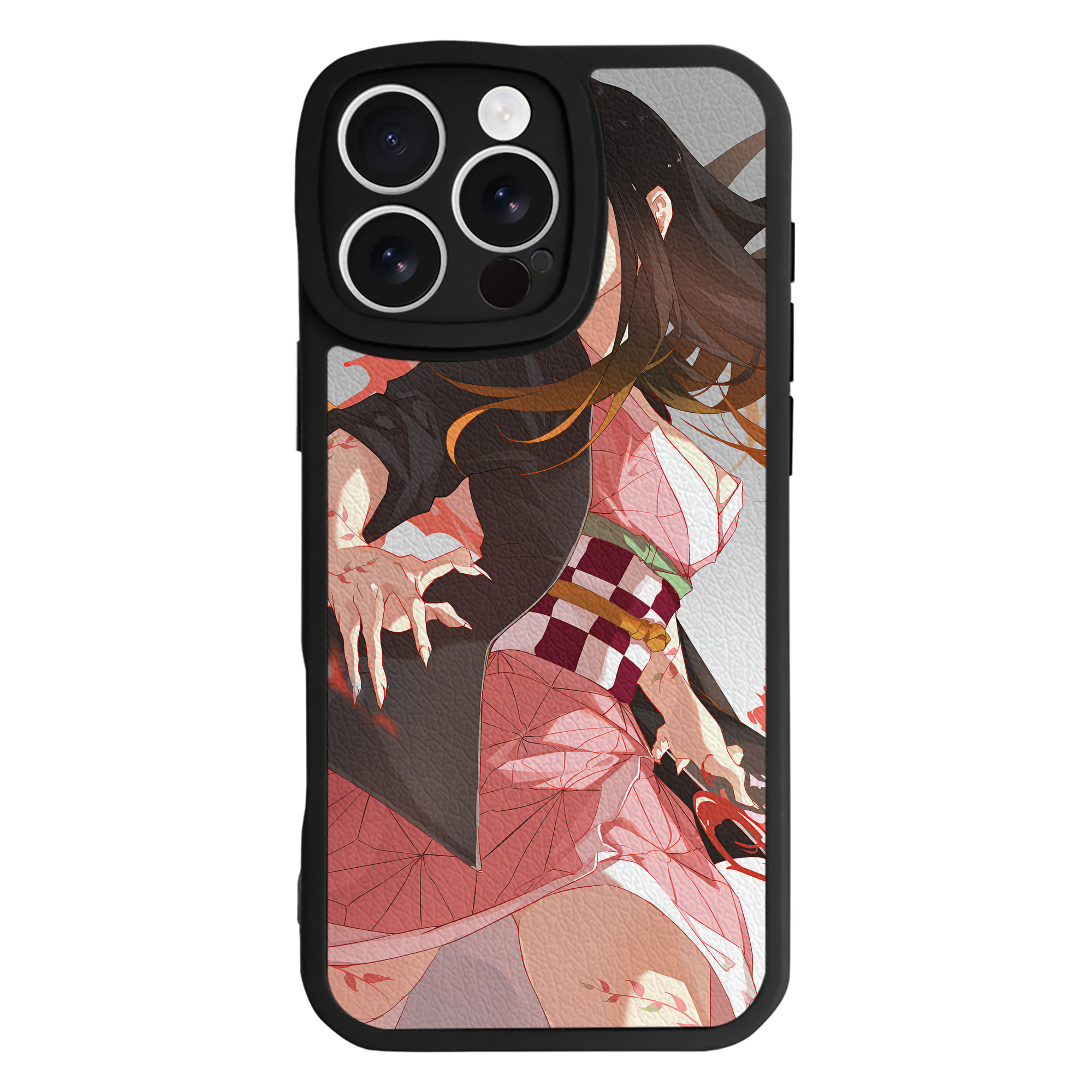 （画像用） 鬼滅の刃（きめつのやいば）竈門 禰󠄀豆子／かまど ねずこ Kamado Nezuko 【iPhone 16シリーズ対応】シリコンスマホケース（レザー調） 材質：シリコン